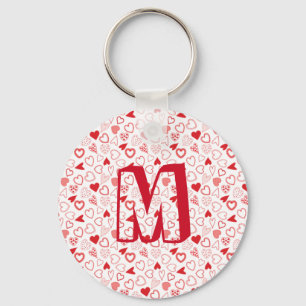 Personalised monogram red Hearts pattern Key Ring