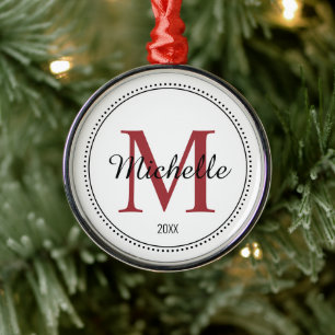 Personalised Monogram Red Metal Ornament