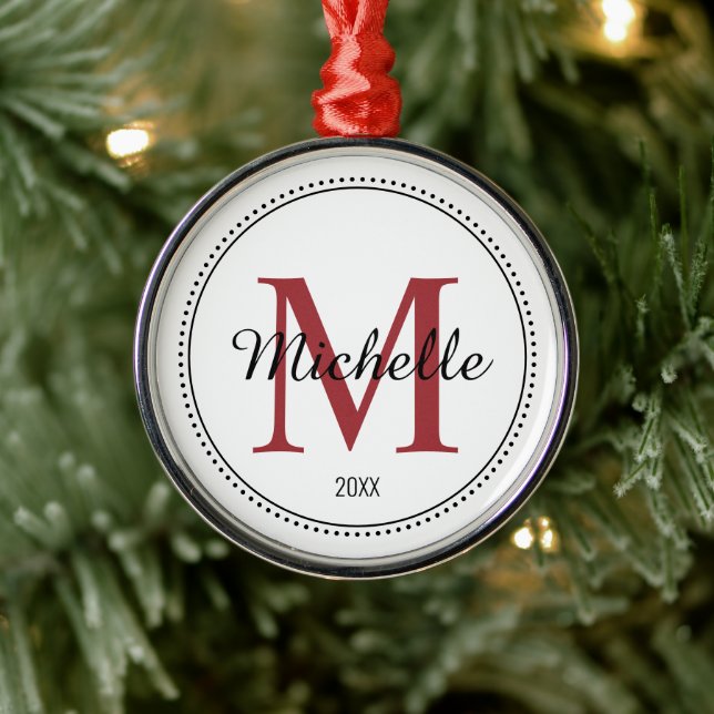 Personalised Monogram Red Metal Ornament (Tree)