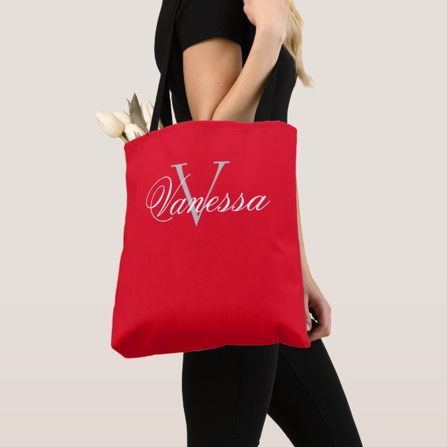 Personalised Monogram Red Tote Bag (Close Up)