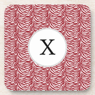 Personalised Monogram Red Zebra Stripes pattern Coaster