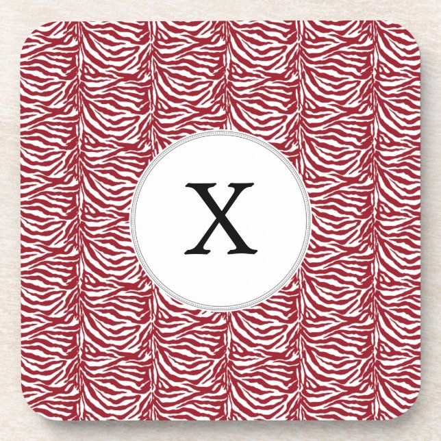Personalised Monogram Red Zebra Stripes pattern Coaster (Front)