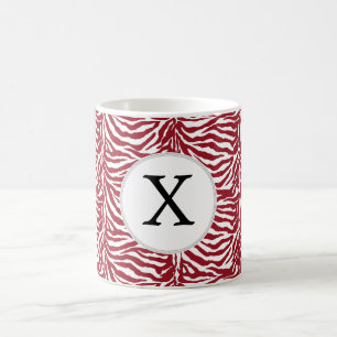Personalised Monogram Red Zebra Stripes pattern Coffee Mug