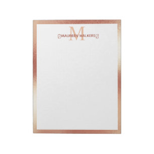 Personalised Monogram Rose Gold Custom Name  Notepad