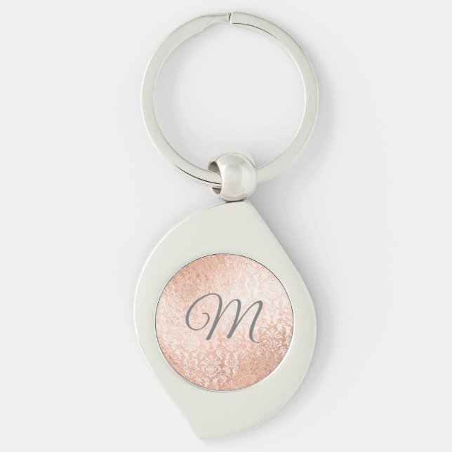 Personalised Monogram Rose Gold Damask Key Ring (Front)