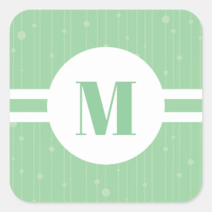 Personalised monogram round mint green stripes square sticker