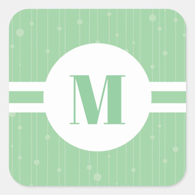 Personalised monogram round  mint green stripes square sticker (Front)