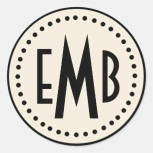 Personalised Monogram Round Sticker (Egg/Blk)(S)