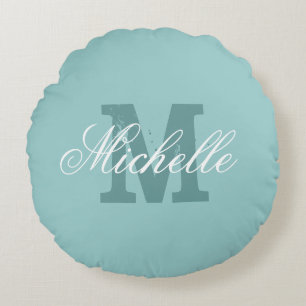 Personalised monogram round throw pillow   Teal