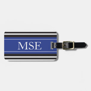 Personalised Monogram Royal Blue Black Stripes Luggage Tag