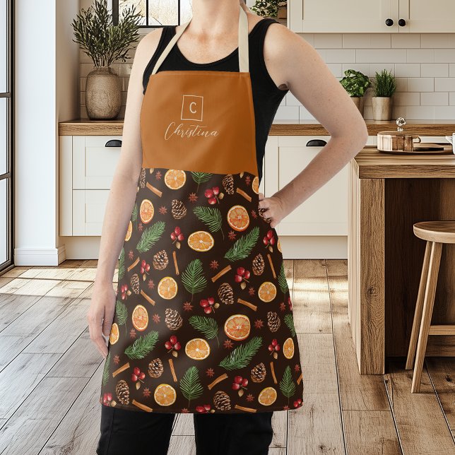 Personalised Monogram Rustic Botanical Christmas  Apron (Creator Uploaded)