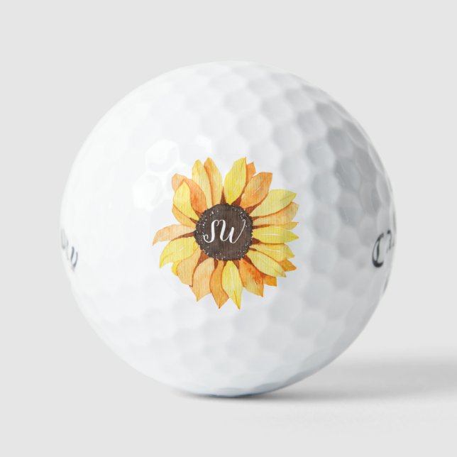 Personalised Monogram Rustic Sunflower Golf Balls (Front)