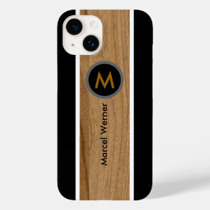 Personalised Monogram Rustic Wood Black Case-Mate iPhone 14 Case