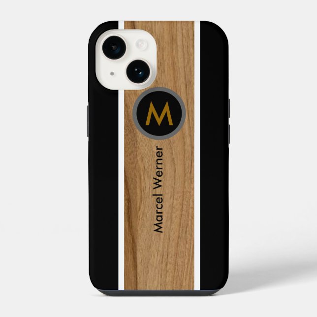 Personalised Monogram Rustic Wood Black iPhone Case (Back)