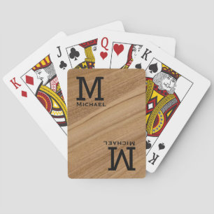 Personalised Monogram Rustic Wood Poker Player Playing Cards