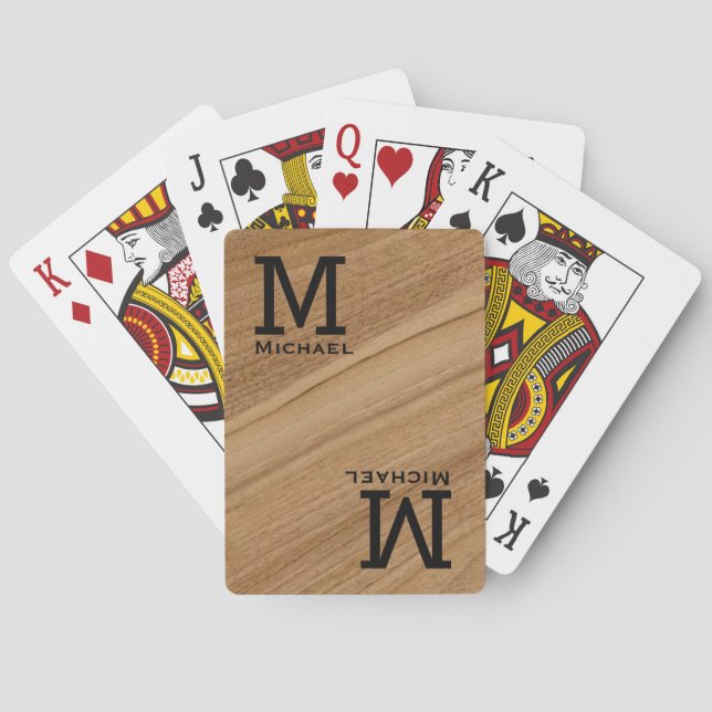 Personalised Monogram Rustic Wood Poker Player  Playing Cards (Back)