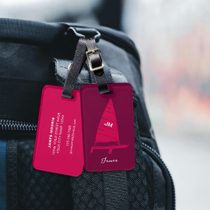 Personalised Monogram Sailboat Racing Pink Luggage Tag