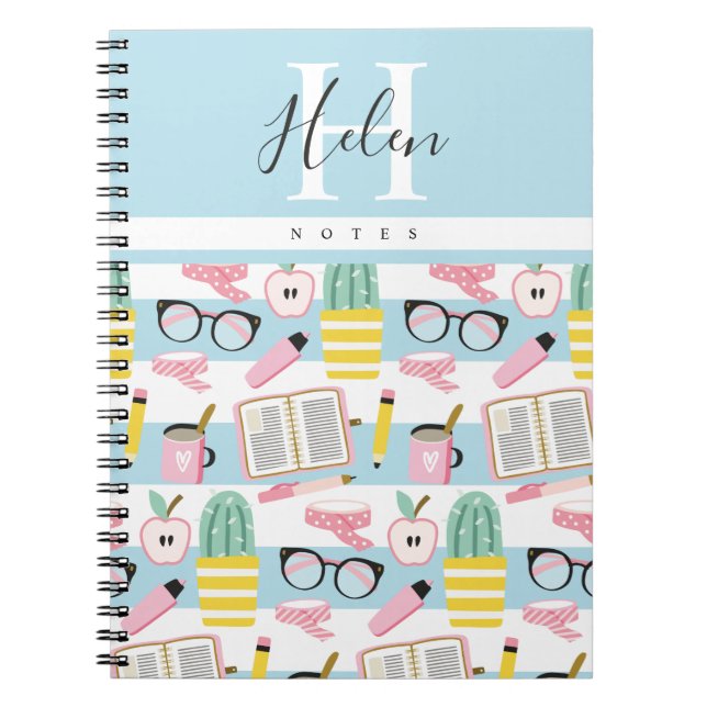 Personalised Monogram School Girl Cheerful Noteboo Notebook (Front)