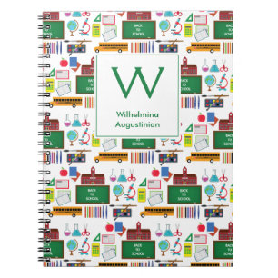 Personalised Monogram SCHOOL SUBJECTS White Green Notebook