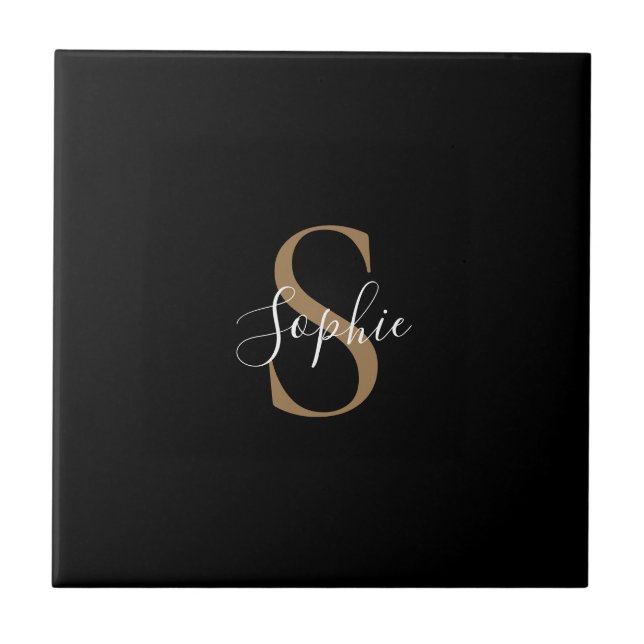 Personalised Monogram Script Elegant Customised  Ceramic Tile (Front)