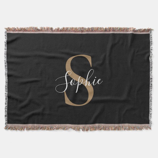Personalised Monogram Script Elegant Customised  Throw Blanket (Front)