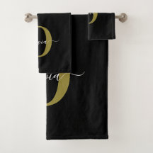 Personalised Monogram Script Name Black White Gold