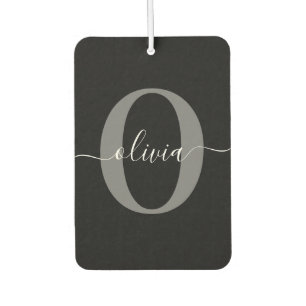Personalised Monogram Script Name Black White Grey Car Air Freshener