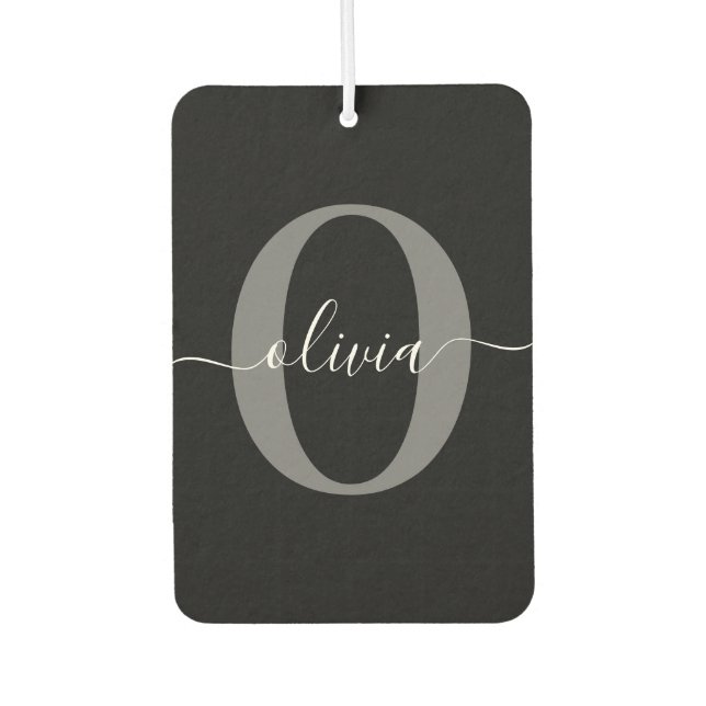 Personalised Monogram Script Name Black White Grey Car Air Freshener (Front)