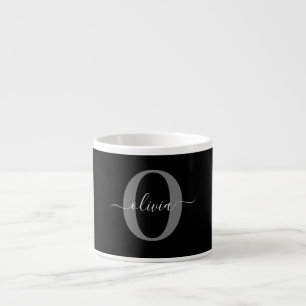Personalised Monogram Script Name Black White Grey Espresso Cup
