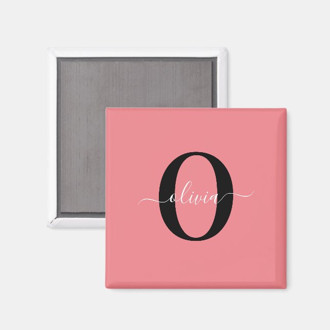 Personalised Monogram Script Name Black White Pink Magnet (Front/Back)