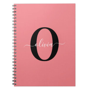 Personalised Monogram Script Name Black White Pink Notebook