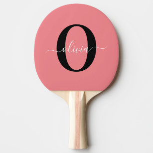 Personalised Monogram Script Name Black White Pink Ping Pong Paddle
