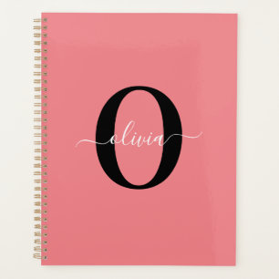 Personalised Monogram Script Name Black White Pink Planner