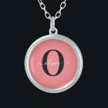 Personalised Monogram Script Name Black White Pink Silver Plated Necklace<br><div class="desc">This elegant monogram and stylish script name design can be given as a gift for a birthday, wedding, bridal shower, anniversary, Mother's Day or any occasion. It can be personalised with the person's initial and name. You can change the font, font colour, font size and background colour using the Design...</div>