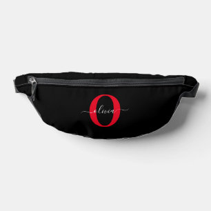 Personalised Monogram Script Name Black White Red Bum Bags