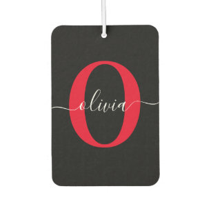 Personalised Monogram Script Name Black White Red Car Air Freshener