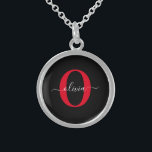 Personalised Monogram Script Name Black White Red Sterling Silver Necklace<br><div class="desc">This elegant monogram and stylish script name design can be given as a gift for a birthday, wedding, bridal shower, anniversary, Mother's Day or any occasion. It can be personalised with the person's initial and name. You can change the font, font colour, font size and background colour using the Design...</div>