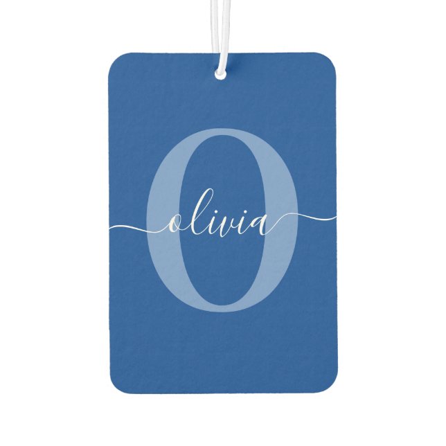 Personalised Monogram Script Name Blue White Car Air Freshener (Back)