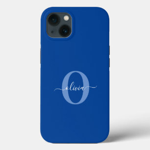 Personalised Monogram Script Name Blue White iPhone 13 Case