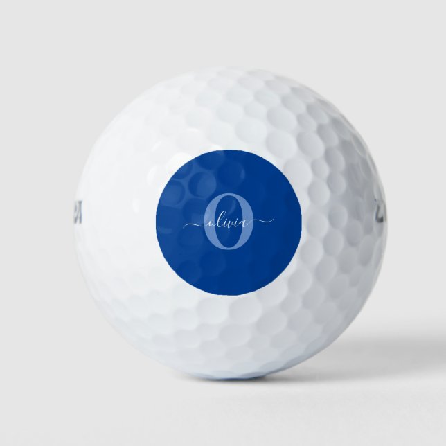 Personalised Monogram Script Name Blue White Golf Balls (Front)