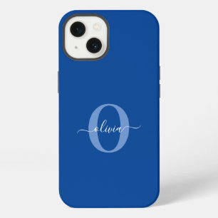 Personalised Monogram Script Name Blue White iPhone 13 Case