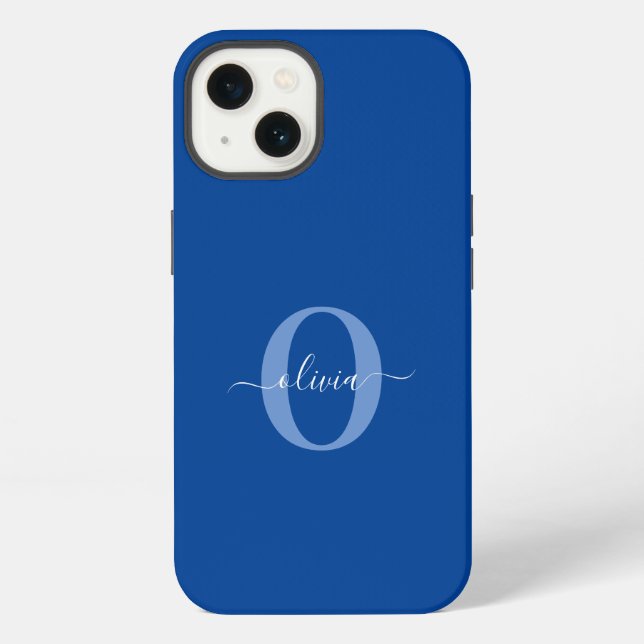 Personalised Monogram Script Name Blue White iPhone Case (Back)