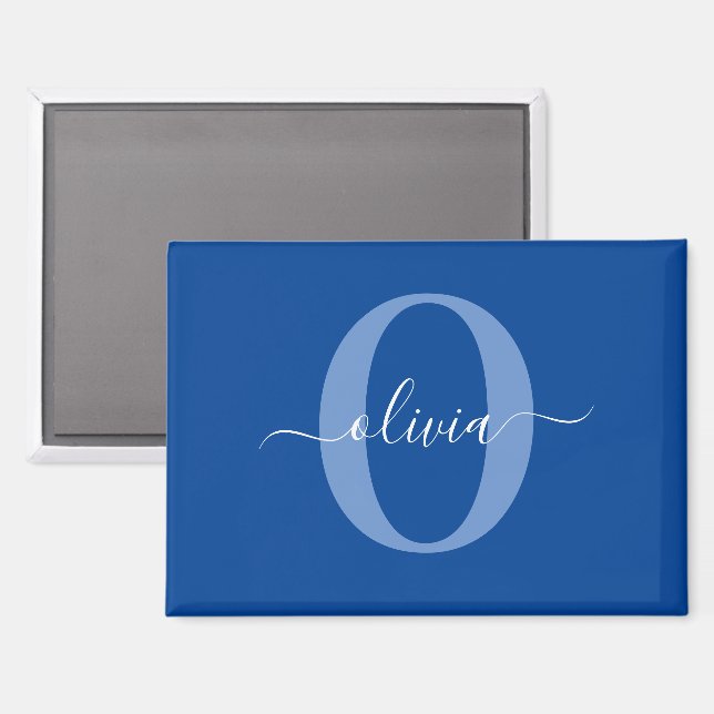 Personalised Monogram Script Name Blue White Magnet (Front/Back)