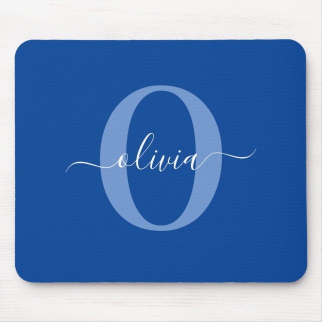 Personalised Monogram Script Name Blue White Mouse Pad (Front)