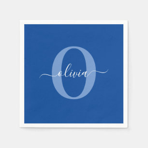 Personalised Monogram Script Name Blue White Napkin