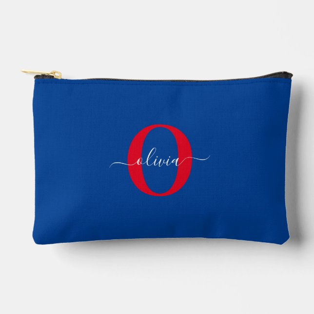 Personalised Monogram Script Name Blue White Red Accessory Pouch (Front)