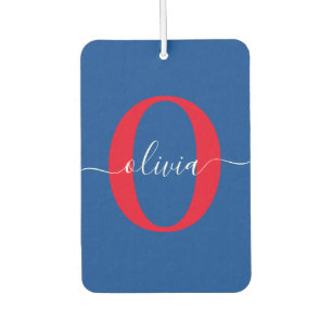 Personalised Monogram Script Name Blue White Red Car Air Freshener