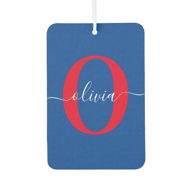 Personalised Monogram Script Name Blue White Red Car Air Freshener (Front)