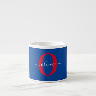 Personalised Monogram Script Name Blue White Red Espresso Cup