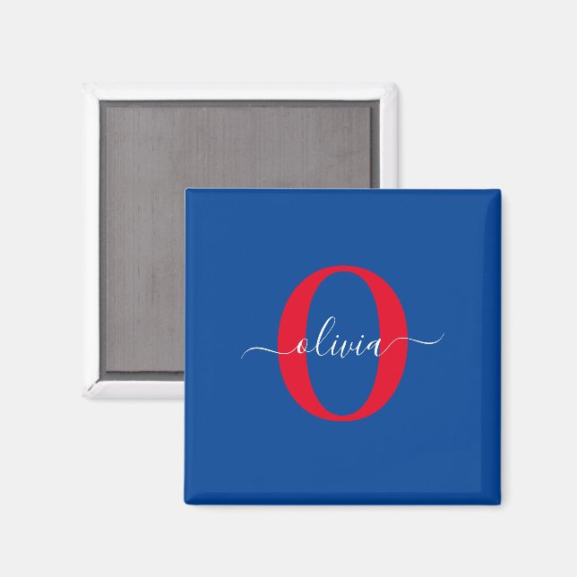 Personalised Monogram Script Name Blue White Red Magnet (Front/Back)